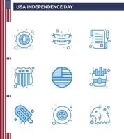 Happy Independence Day 4th July Set of 9 Blues American Pictograph of usa flag paper american investigating Editable USA Day Vector Design Elements