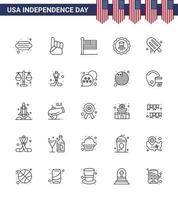 conjunto moderno de 25 líneas y símbolos en el día de la independencia de EE. UU., como el signo de la bandera de EE. UU. De color crema, elementos de diseño vectorial del día de EE. UU. editables en vidrio vector