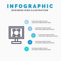 icono de línea de aplicación de programa de diseño de gráficos de cultivo con fondo de infografía de presentación de 5 pasos vector