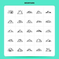 OutLine 25 Mountains Icon set Vector Line Style Design Black Icons Set Linear pictogram pack Web and Mobile Business ideas design Vector Illustration