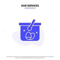 Our Services Basket Cart Egg Easter Solid Glyph Icon Web card Template vector