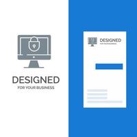 Computer Internet Lock Security Grey Logo Design and Business Card Template vector