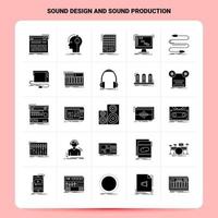 diseño de sonido sólido 25 y conjunto de iconos de producción de sonido diseño de estilo de glifo vectorial conjunto de iconos negros diseño de ideas de negocios web y móvil ilustración vectorial vector