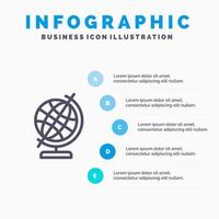 educación geografía globo línea icono con 5 pasos presentación infografía fondo vector