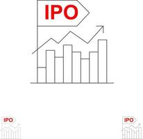 Ipo Business Initial Modern Offer Public Bold and thin black line icon set vector