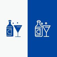 botella de copa de vino línea de pascua y glifo icono sólido bandera azul línea y glifo icono sólido bandera azul vector