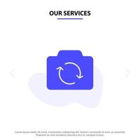 Our Services Camera Refresh Basic Ui Solid Glyph Icon Web card Template vector