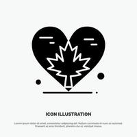 Heart Love Autumn Canada Leaf solid Glyph Icon vector