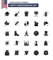 Set of 25 Vector Solid Glyph on 4th July USA Independence Day such as bottle television fastfood star director Editable USA Day Vector Design Elements