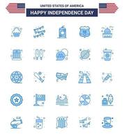 Set of 25 Modern Blues pack on USA Independence Day landmark building cola security shield Editable USA Day Vector Design Elements