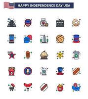 4th July USA Happy Independence Day Icon Symbols Group of 25 Modern Flat Filled Lines of donut parade dollar irish drum Editable USA Day Vector Design Elements
