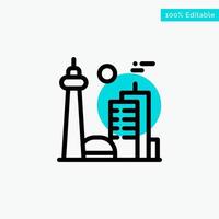 Building Canada City Famous City Toronto turquoise highlight circle point Vector icon