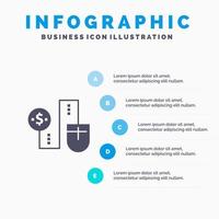 ratón conectar dinero dólar conexión sólido icono infografía 5 pasos presentación antecedentes vector