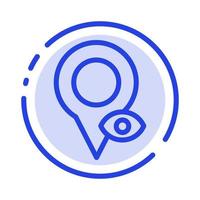 puntero del mapa de ubicación del ojo línea punteada azul icono de línea vector