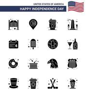 feliz día de la independencia usa paquete de 16 glifos sólidos creativos de washington vista signo monumento usa elementos de diseño vectorial editables del día de usa vector