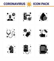 Novel Coronavirus 2019nCoV 9 Solid Glyph Black icon pack washing hands blood virus stethoscope hospital viral coronavirus 2019nov disease Vector Design Elements