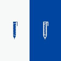 pluma lápiz línea de diseño y glifo icono sólido bandera azul línea y glifo icono sólido bandera azul vector