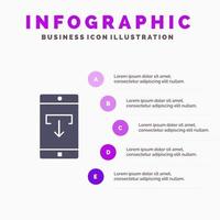 aplicación datos descargar móvil aplicación móvil icono sólido infografía 5 pasos presentación antecedentes vector