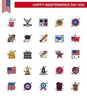 Happy Independence Day USA Pack of 25 Creative Flat Filled Lines of police flag book badge american Editable USA Day Vector Design Elements