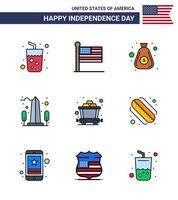 Happy Independence Day Pack of 9 Flat Filled Lines Signs and Symbols for cart usa dollar sight landmark Editable USA Day Vector Design Elements