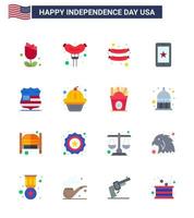 conjunto moderno de 16 pisos y símbolos en el día de la independencia de EE. UU., como los estados americanos, señal de seguridad del teléfono, elementos de diseño vectorial editables del día de EE. UU. vector