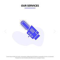 Our Services Saw Circular Blade Cordless Solid Glyph Icon Web card Template vector