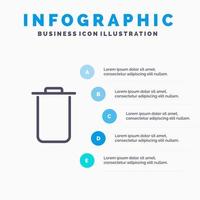 instagram establece un icono de línea de basura con un fondo de infografía de presentación de 5 pasos vector