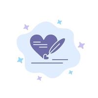 Pen Love Heart Wedding Blue Icon on Abstract Cloud Background vector