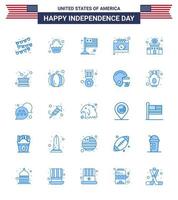 USA Happy Independence DayPictogram Set of 25 Simple Blues of station building flag day calendar Editable USA Day Vector Design Elements