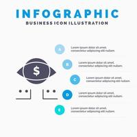 ojo dólar marketing digital sólido icono infografía 5 pasos presentación antecedentes vector