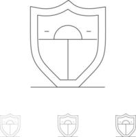 Shield Security Motivation Bold and thin black line icon set vector