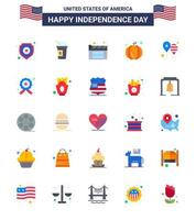 Happy Independence Day Pack of 25 Flats Signs and Symbols for party celebrate cinema balloons pumpkin Editable USA Day Vector Design Elements