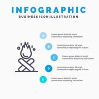 Bonfire Campfire Camping Fire Blue Infographics Template 5 Steps Vector Line Icon template