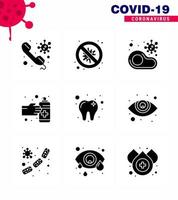 9 glifo sólido negro corona virus pandemia vector ilustraciones manos filete virus restaurante carne viral coronavirus 2019nov enfermedad vector elementos de diseño