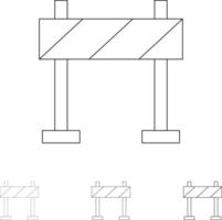 conjunto de iconos de línea negra audaz y delgada de construcción de barrera de barricada vector