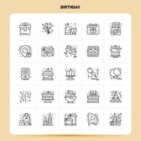 OutLine 25 Birthday Icon set Vector Line Style Design Black Icons Set Linear pictogram pack Web and Mobile Business ideas design Vector Illustration