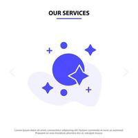Our Services Astronomy Galaxy Satellite Space Spaceship Solid Glyph Icon Web card Template vector