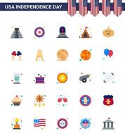 Pack of 25 USA Independence Day Celebration Flats Signs and 4th July Symbols such as icecream american grave pumkin camping Editable USA Day Vector Design Elements