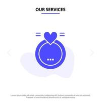 nuestros servicios anillo matrimonio amor boda icono de glifo sólido plantilla de tarjeta web vector