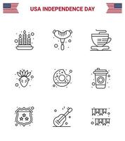 Happy Independence Day Pack of 9 Lines Signs and Symbols for cola food coffee yummy donut Editable USA Day Vector Design Elements