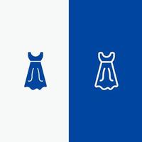 vestido niña línea de boda y glifo icono sólido bandera azul vector