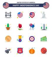 16 USA Flat Signs Independence Day Celebration Symbols of plant cactus protection usa of Editable USA Day Vector Design Elements