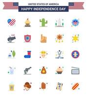 feliz día de la independencia 4 de julio conjunto de 25 pisos pictograma americano de vista de washington monumento de acción de gracias elementos de diseño de vector de día de estados unidos editables americanos