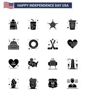 4th July USA Happy Independence Day Icon Symbols Group of 16 Modern Solid Glyphs of house place men soda beverage Editable USA Day Vector Design Elements