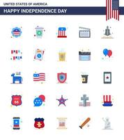 Group of 25 Flats Set for Independence day of United States of America such as spaceship launcher entertainment usa movis Editable USA Day Vector Design Elements