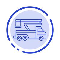 Crane Truck Lift Lifting Transport Blue Dotted Line Line Icon vector