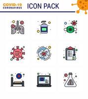 9 Filled Line Flat Color Set of corona virus epidemic icons such as microorganism virus flu coronavirus virus viral coronavirus 2019nov disease Vector Design Elements