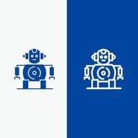 línea de tecnología robótica cnc y glifo icono sólido bandera azul línea y glifo icono sólido bandera azul vector