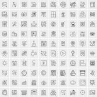 paquete de 100 iconos de líneas universales para móviles y web vector