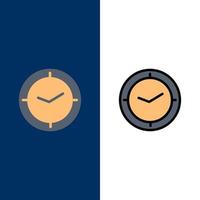 Watch Time Timer Clock  Icons Flat and Line Filled Icon Set Vector Blue Background